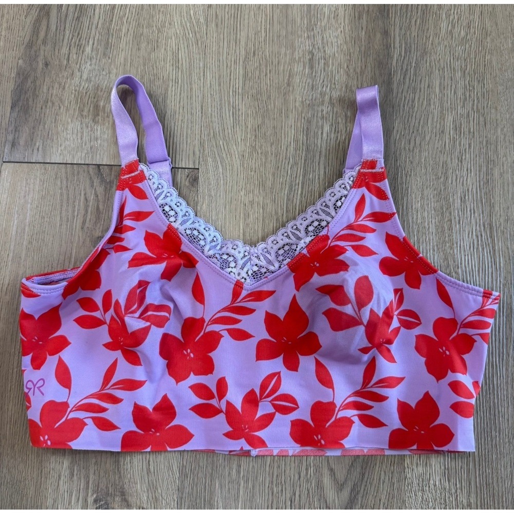Ruby Ribbon Demiette Bra 36 Full Support Wire Free Adjustable Lace Trim Floral